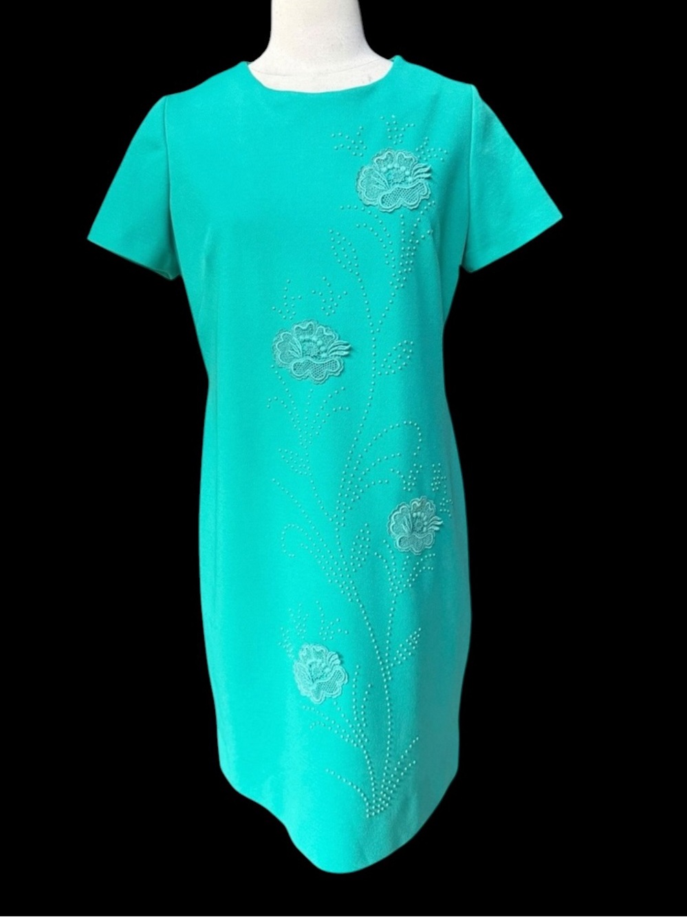 1960s Jule-Wyn New York Seafoam Green Floral Embellished Shift Dress